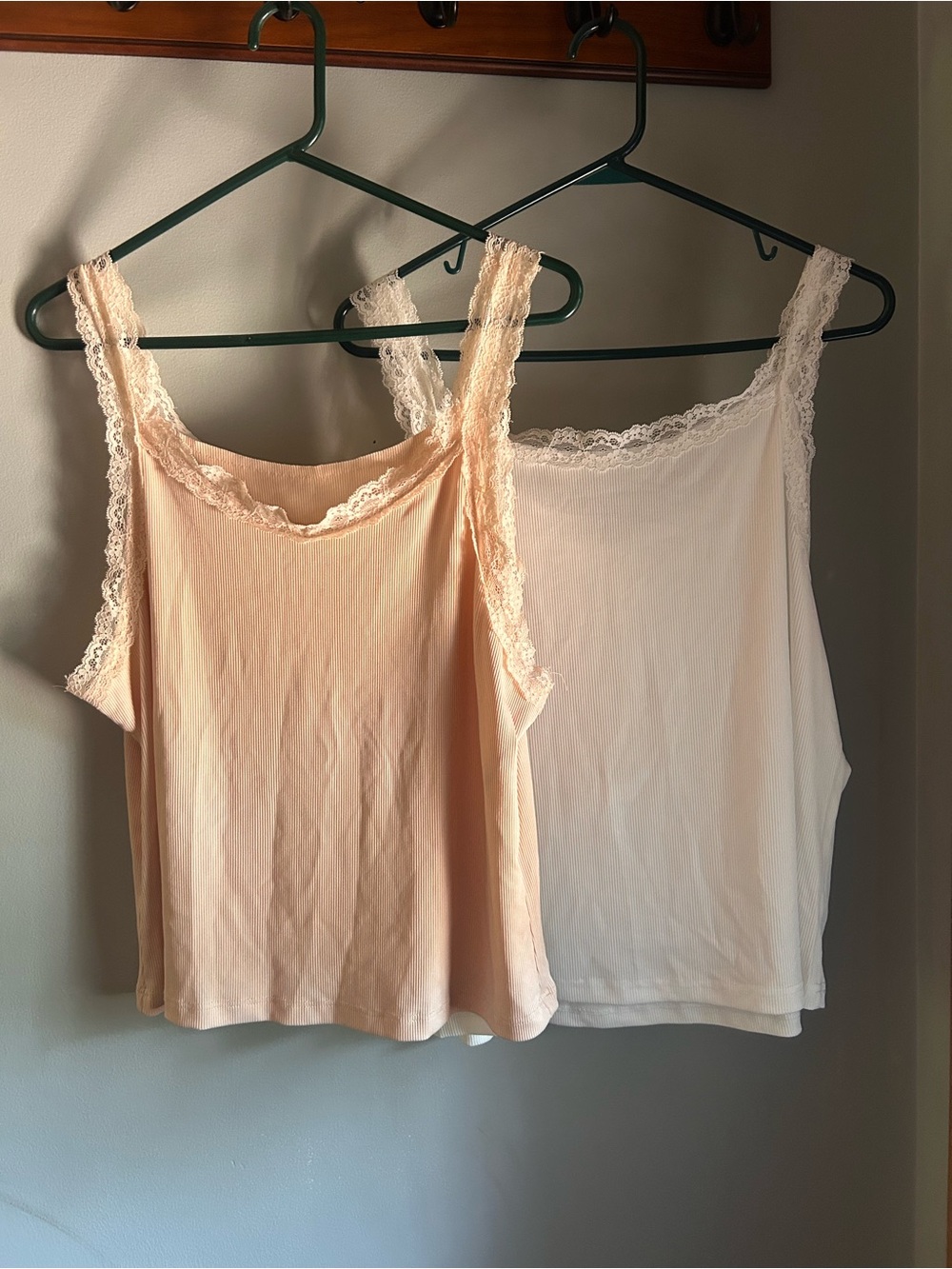Lace Trim Tank Tops - Peach and Ivory (Set of 2)